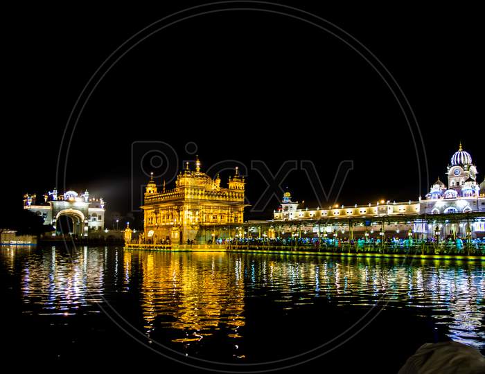 Night View The Harmindar Sahib, also known as Golden Temple Amritsar