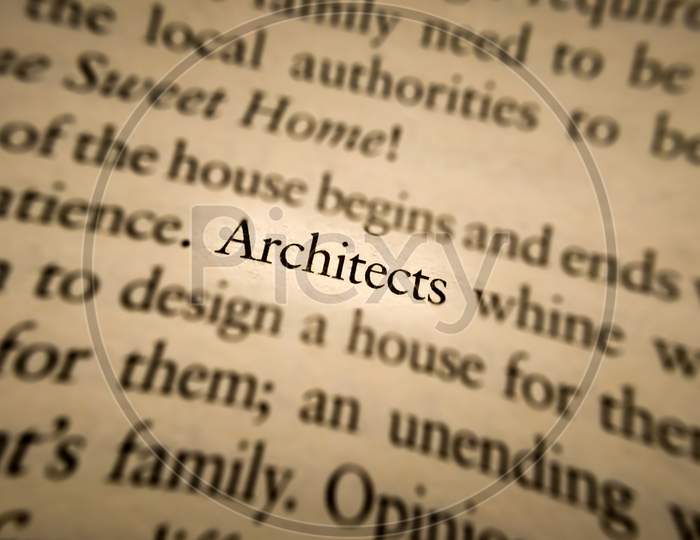 Architect Word Highlighted And Focused In An Old Book.