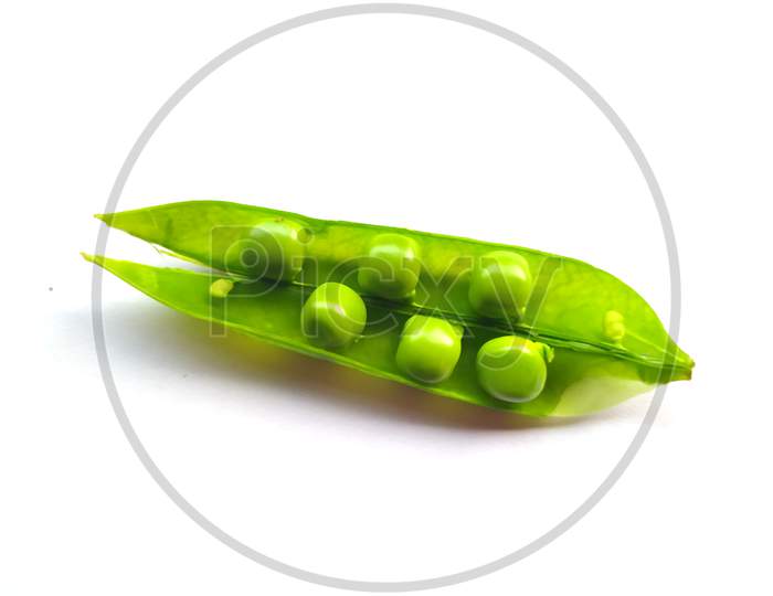 fresh green pea with pea seeds isolated on white background