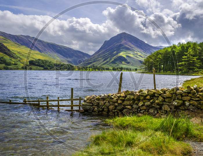 Fleetwith Pike as seen from the shore line of Buttermere Lake