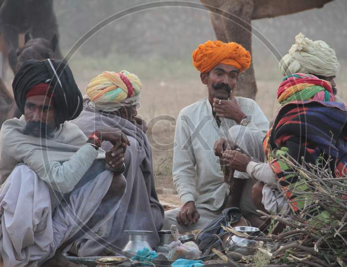 Camel Traders Cooking At Pushkar Camel Fair in Rajasthan