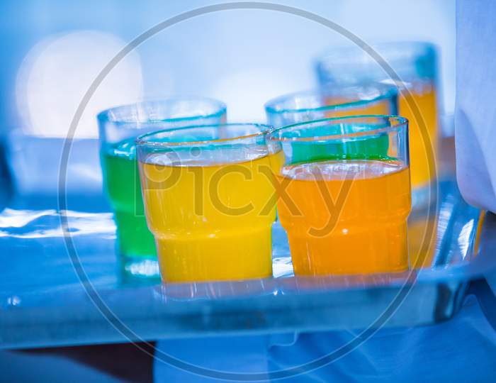 Colorful Soft Drinks Are On A Tray, Background