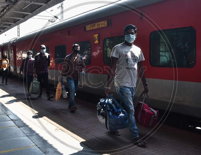 Passengers Board A Special Train To Chennai At Vijayawada Railway Station, During The Nationwide Lockdown Amid Coronavirus Pandemic In Vijayawada.