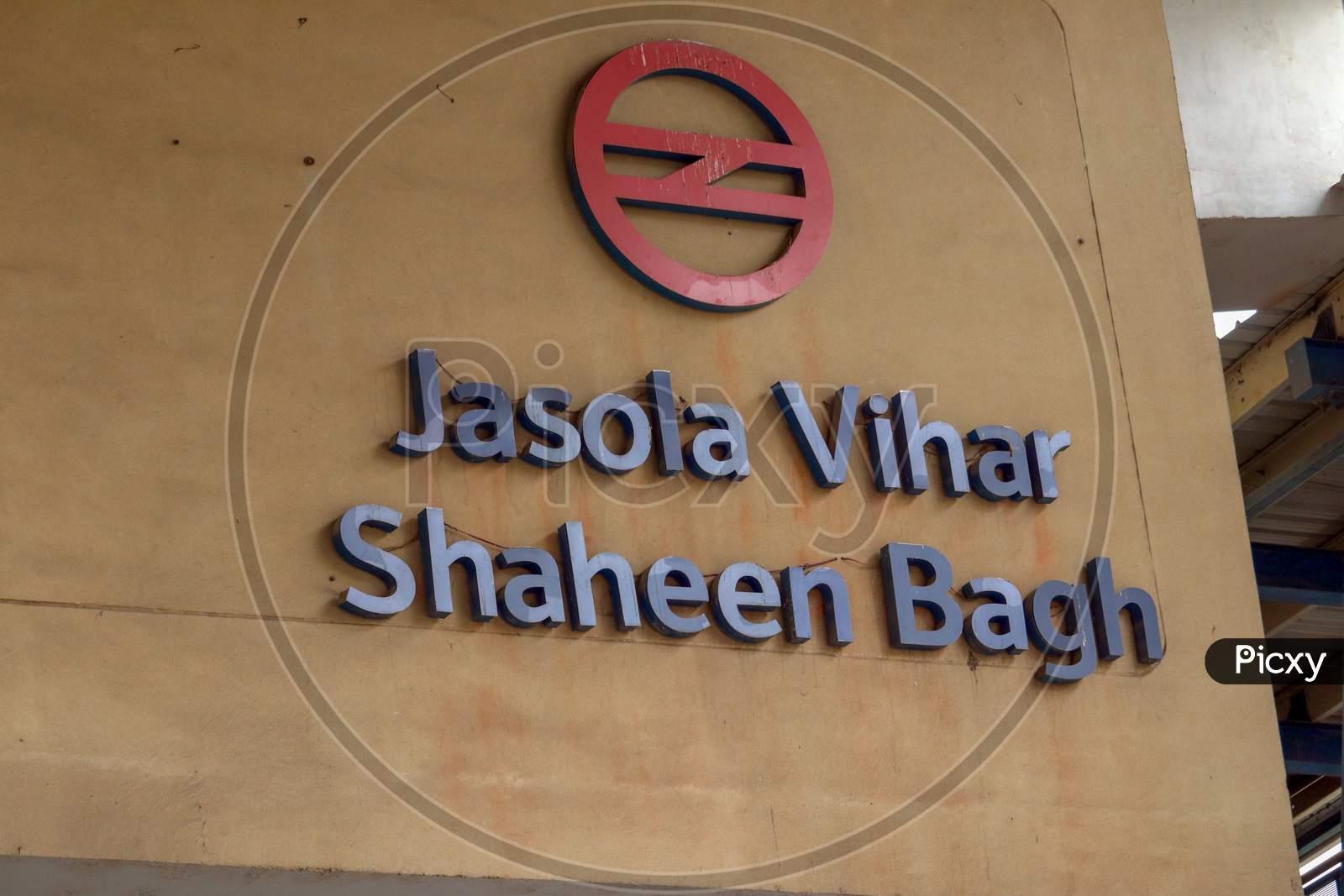 "New Delhi/India-13/11/2019 : Jasola Vihar Shaheen Bagh Metro Station  English languages Version ""