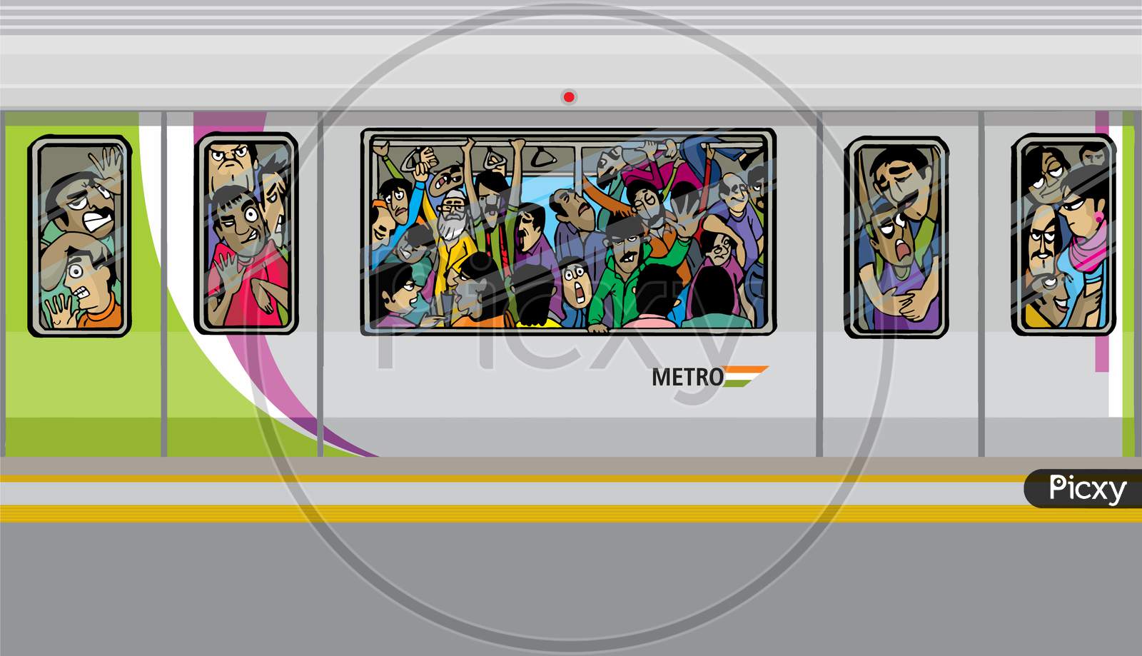 Illustration of passengers crowd in the metro