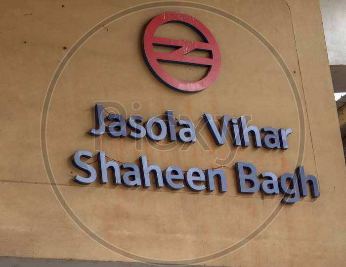 "New Delhi/India-13/11/2019 : Jasola Vihar Shaheen Bagh Metro Station  English languages Version ""