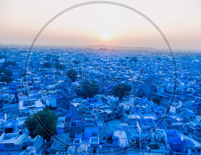 Aerial View Of Blue City Houses, Mehrangarh Fort, Jodphur, Rajasthan Tourism - Image