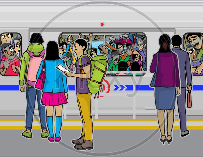 Illustration of passengers crowd in the metro