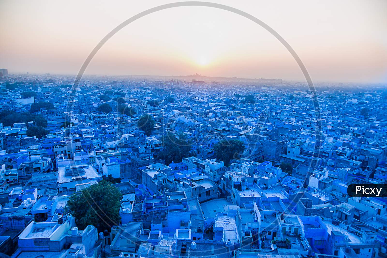 Aerial View Of Blue City Houses, Mehrangarh Fort, Jodphur, Rajasthan Tourism - Image