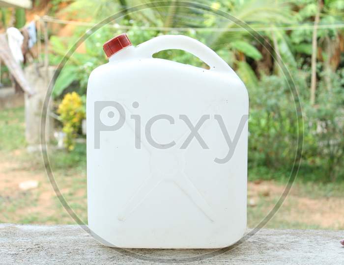 White Plastic Oil Can Isolated.