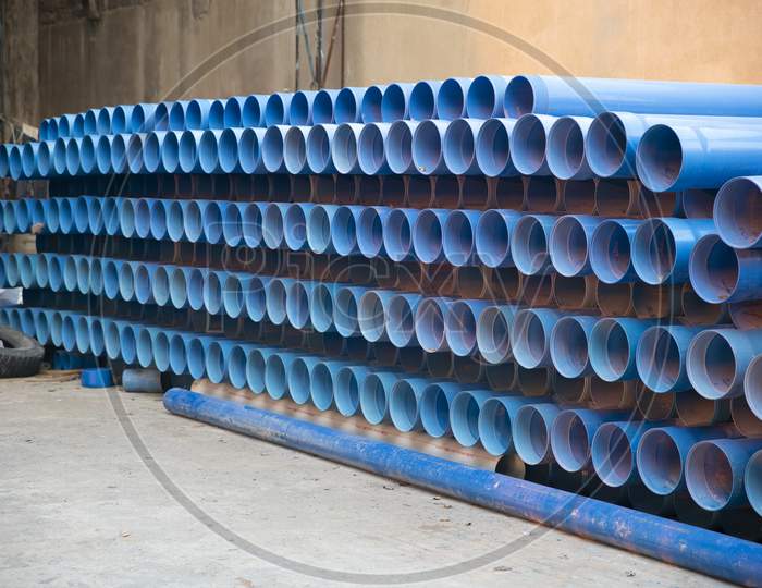 Plastic Pipe stacked in factory