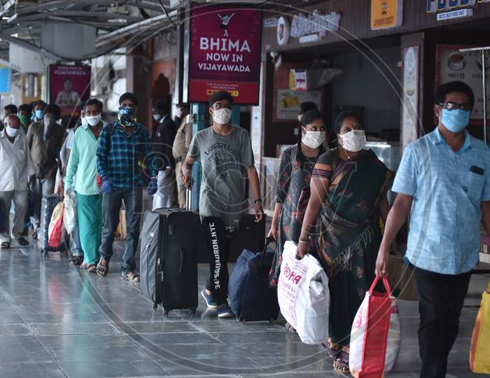 Passengers Arrive At Vijayawada Railway Station To Board A Special Train To Chennai, During The Nationwide Lockdown Amid Coronavirus Pandemic In Vijayawada.