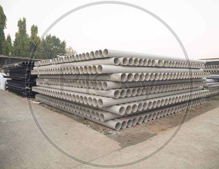 Plastic Pipe stacked in factory