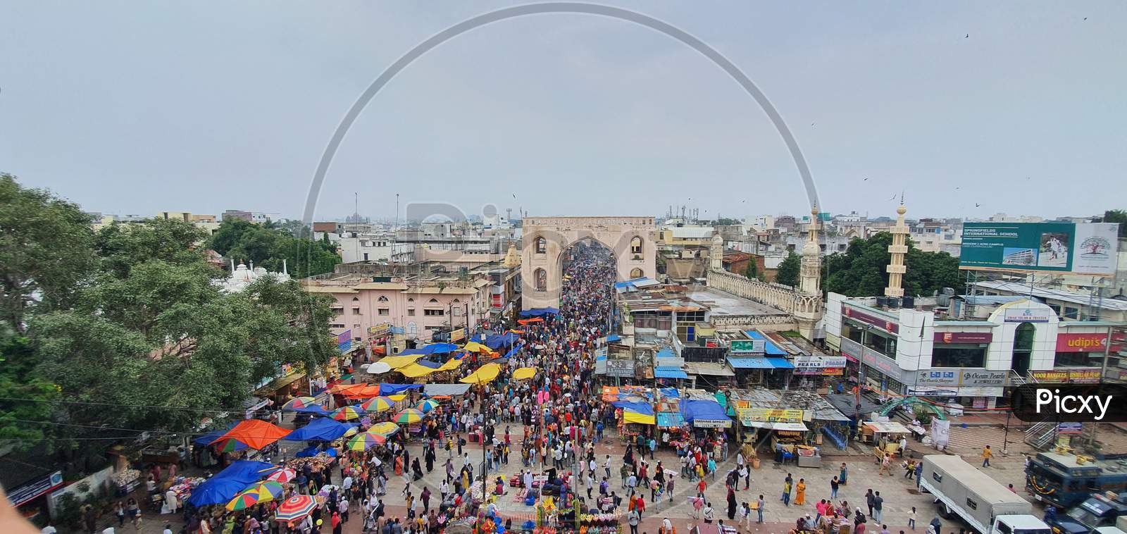 Top view of busy market near Charminar in Hyderabad