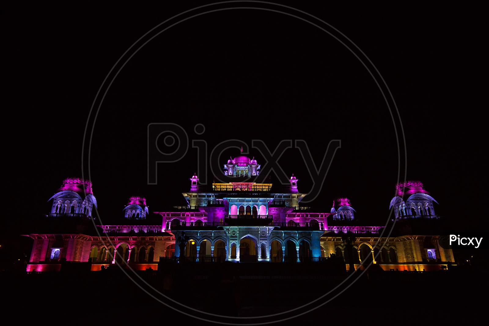 Jaipur , Rajasthan, India, January 29, 2019, Colorful Nightscape Of Albert Hall Museum, Background - Image