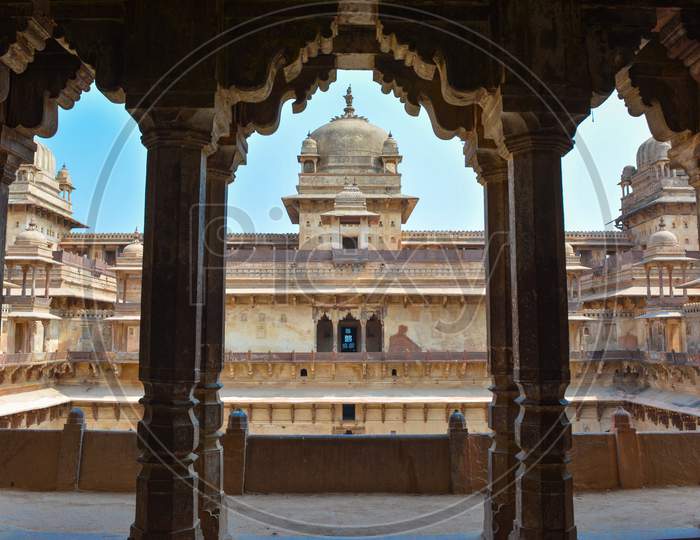 ORCHHA, MADHYA PRADESH, INDIA - MARCH 04, 2020: Jahangir Mahal (Orchha Fort) in Orchha, Madhya Pradesh, India.