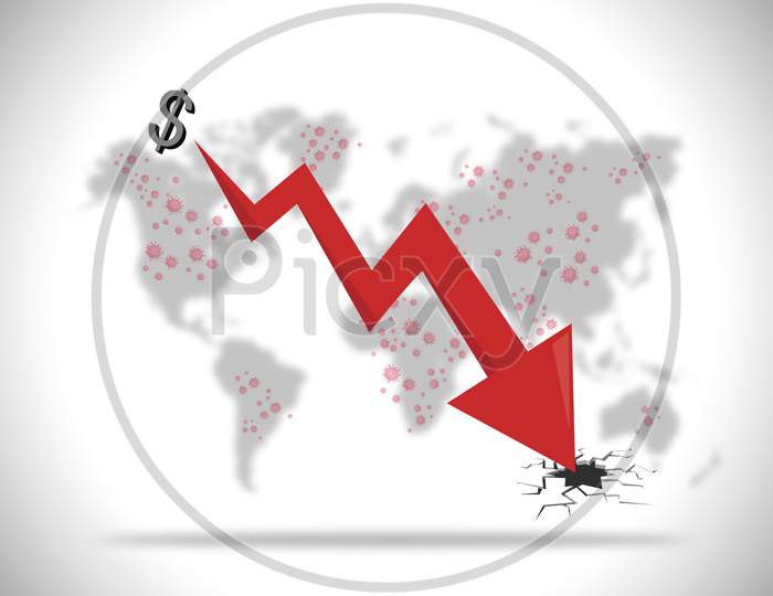 Illustration On Fall Of World Economy Or Economy Crisis Due To Corona Virus And Covid-19 In The World