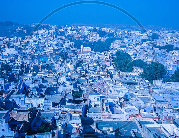 Aerial View Of Blue City Houses In Daytime, Jodphur, Rajasthan - Image