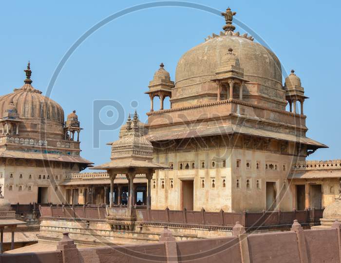 ORCHHA, MADHYA PRADESH, INDIA - MARCH 04, 2020: Jahangir Mahal (Orchha Fort) in Orchha, Madhya Pradesh, India.