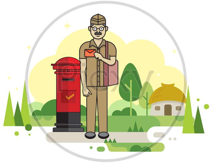 Illustration of postman delivering mail