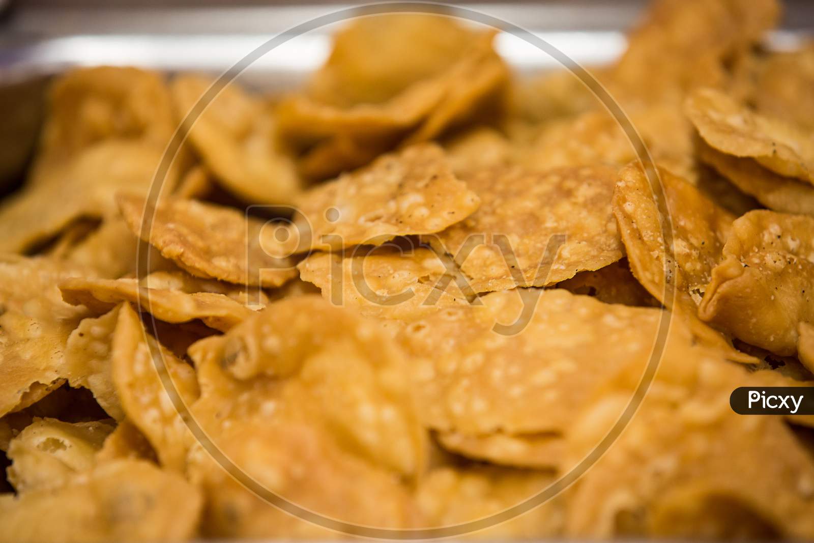Fried Papdi In A Tray, Indian Food Concept,Closeup, Background