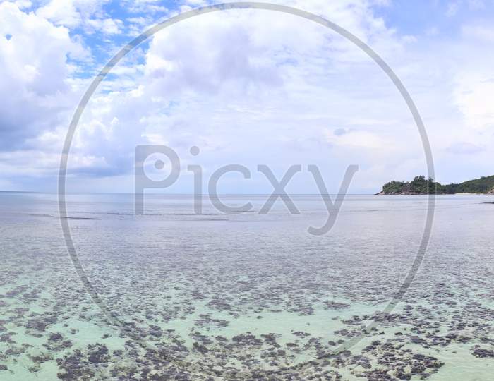 Stunning high resolution beach panorama taken on the paradise islands Seychelles