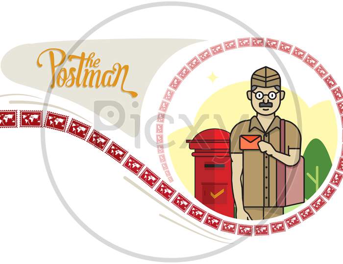 Illustration of postman delivering mail