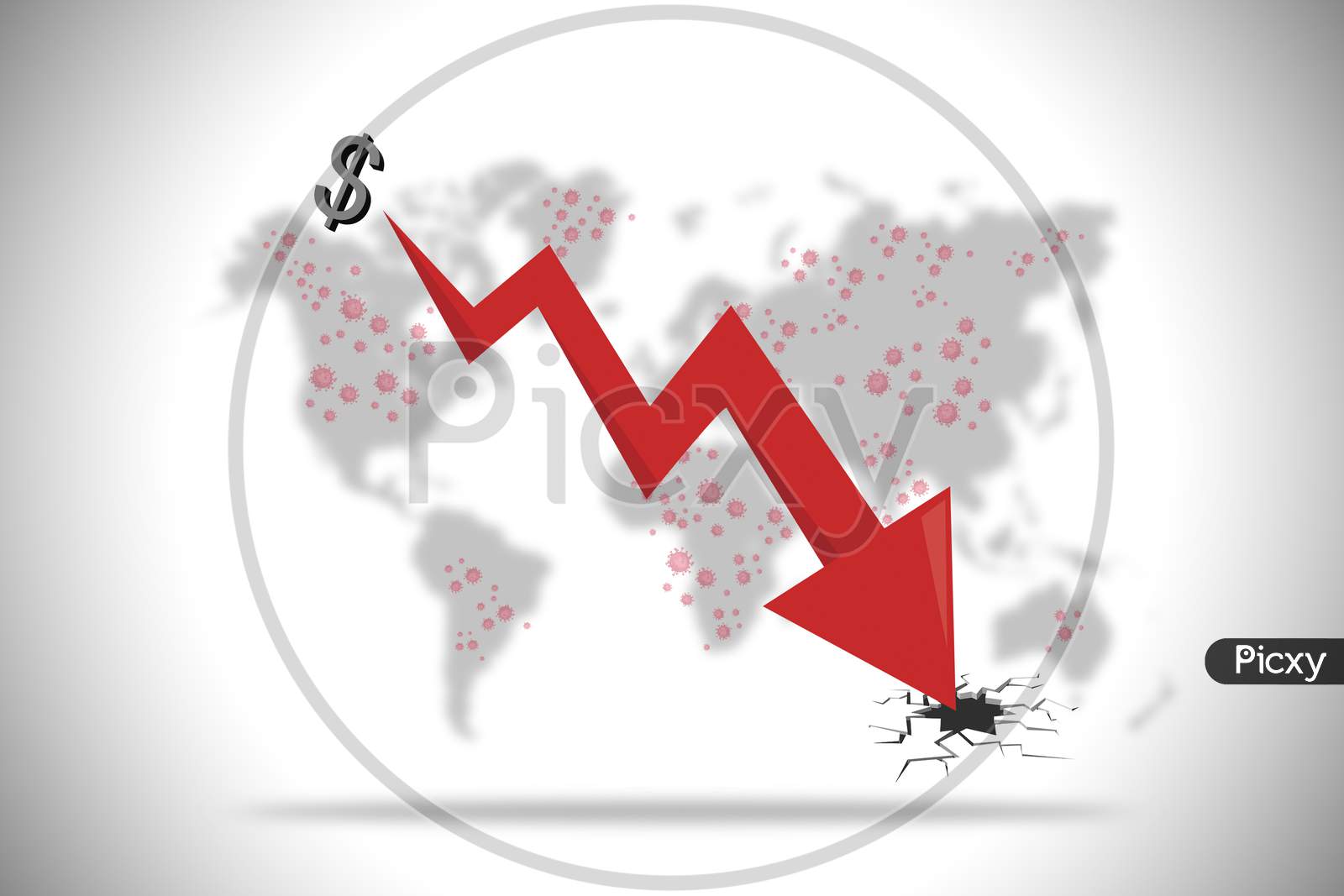 Illustration On Fall Of World Economy Or Economy Crisis Due To Corona Virus And Covid-19 In The World