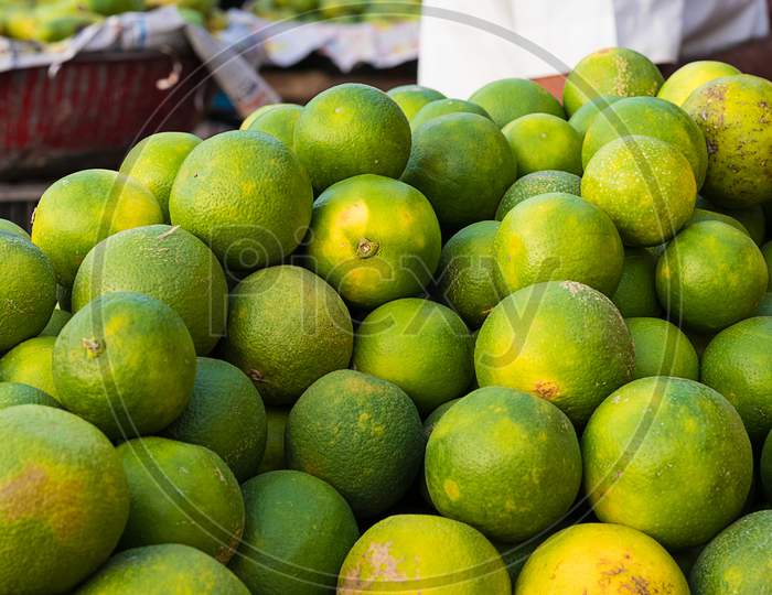 Pile Of Organic Rip Sweet Lime In Market