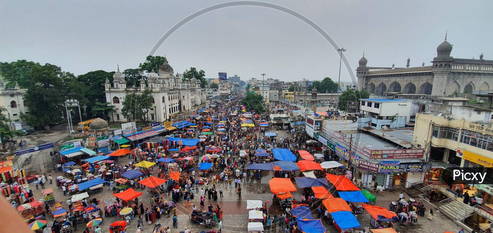 Busy market street next to Charminar, Hyderabad