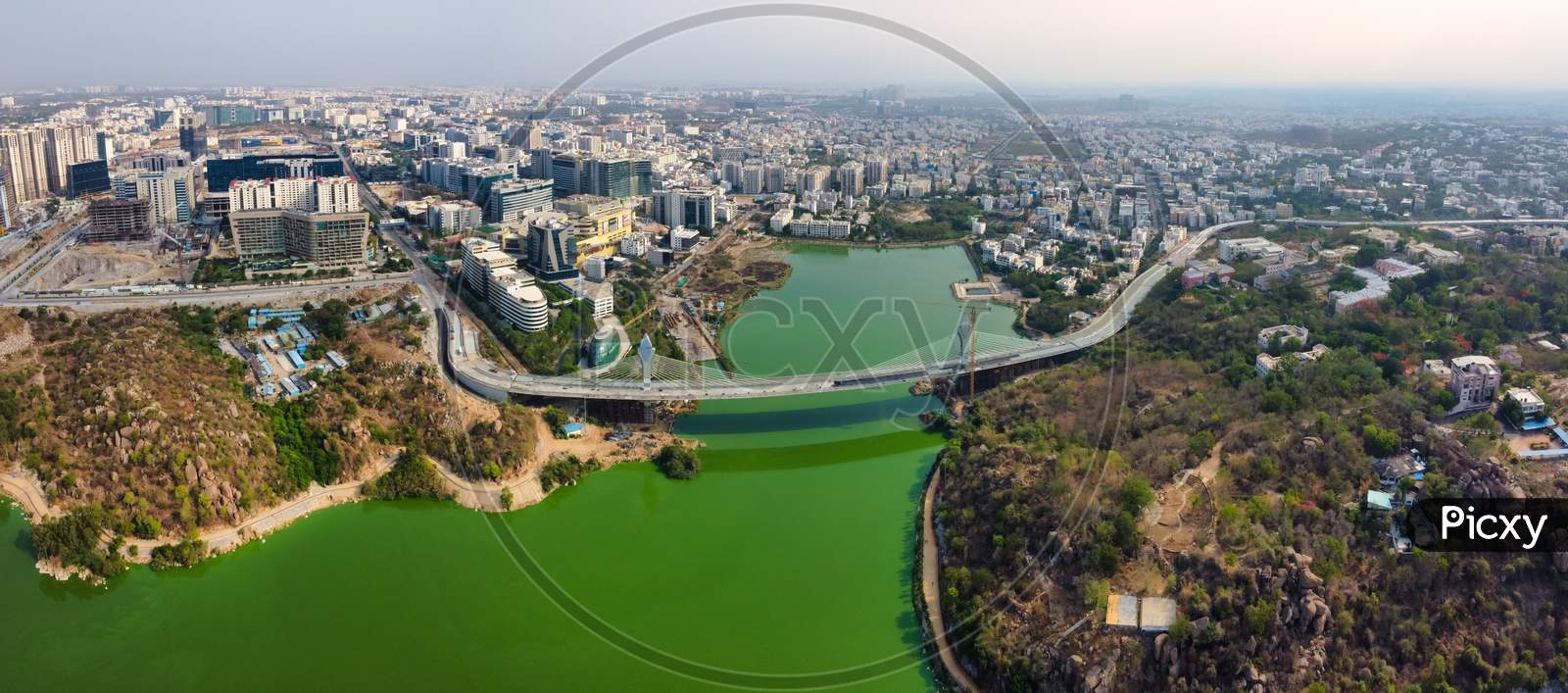 Aerial View Of Newly Constructed Cable Bridge At Durgam Cheruvu In Hyderabad