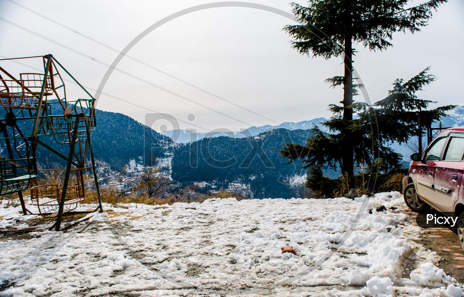 Patnitop a city of Jammu and its park covered with white snow, Winter landscape
