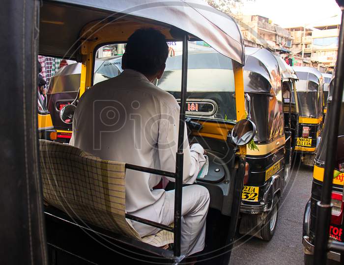 Mumbai, Maharashtra, India - June 4Th, 2019 : Man Driving Auto-Rickshaw Taxi Mumbai Street Traffic - Image