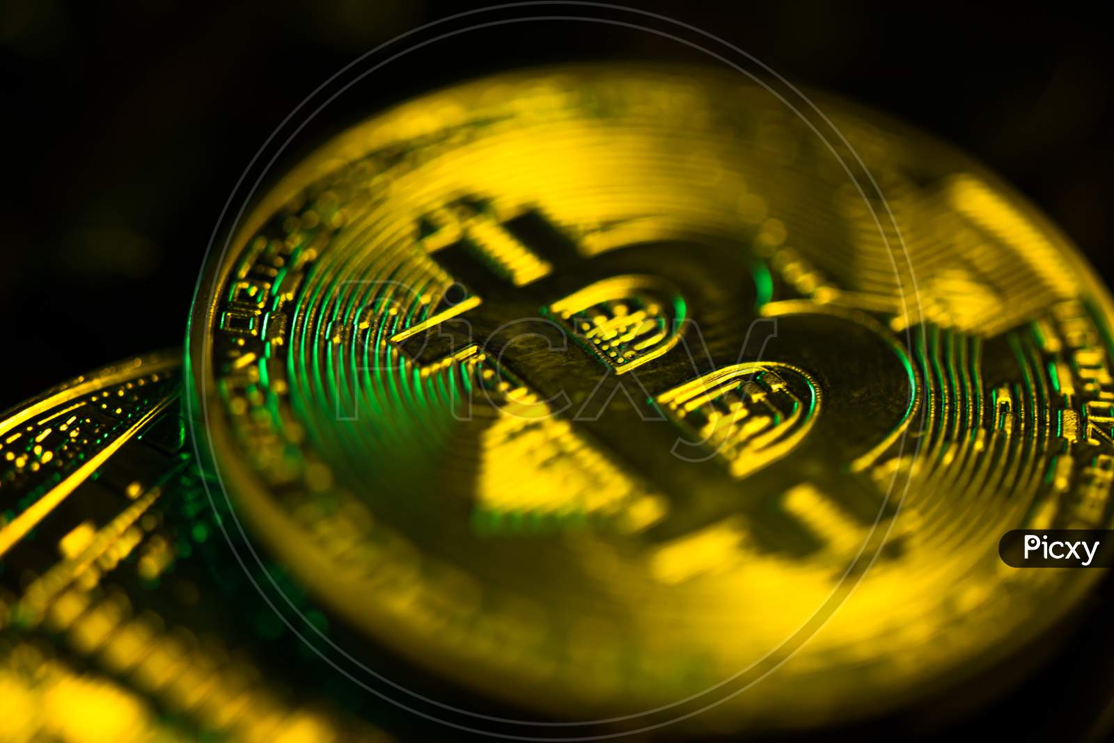 Golden Bitcoins Cryptocurrency, 3D Illustration