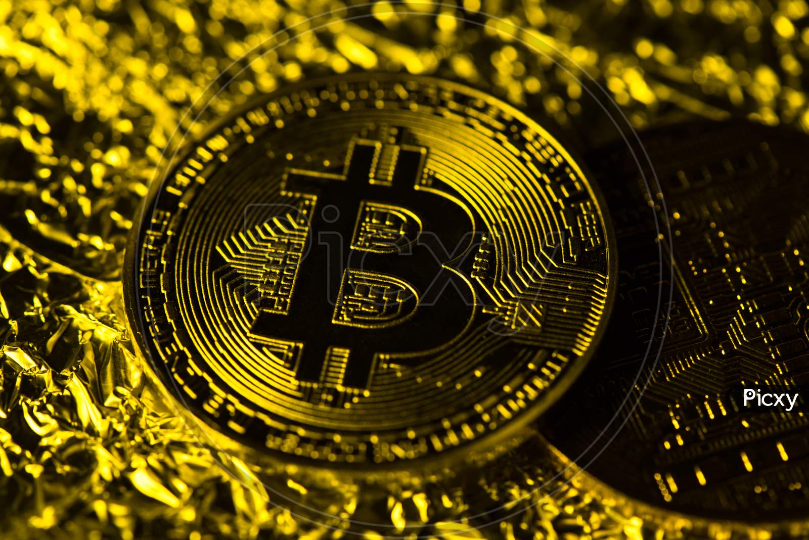 Golden Bitcoins Cryptocurrency, 3D Illustration