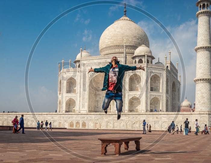 Isolated Man At The Tajmahal The Symbol Of Love And The Seven Wonders Of The World