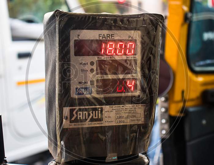 Mumbai, Maharashtra, India - June 4Th, 2019 : Close Up Of Indian Auto-Rickshaw Meter Display - Image