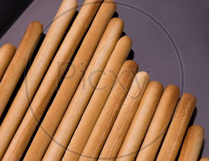 A selection of rye bread sticks.