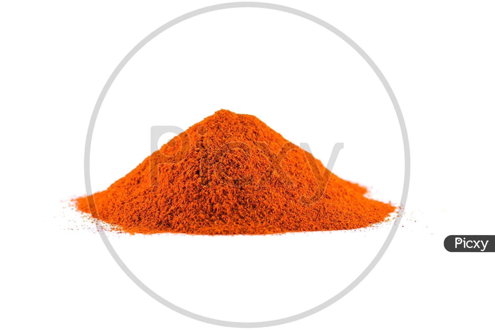 Red chili pepper powder isolated on white background