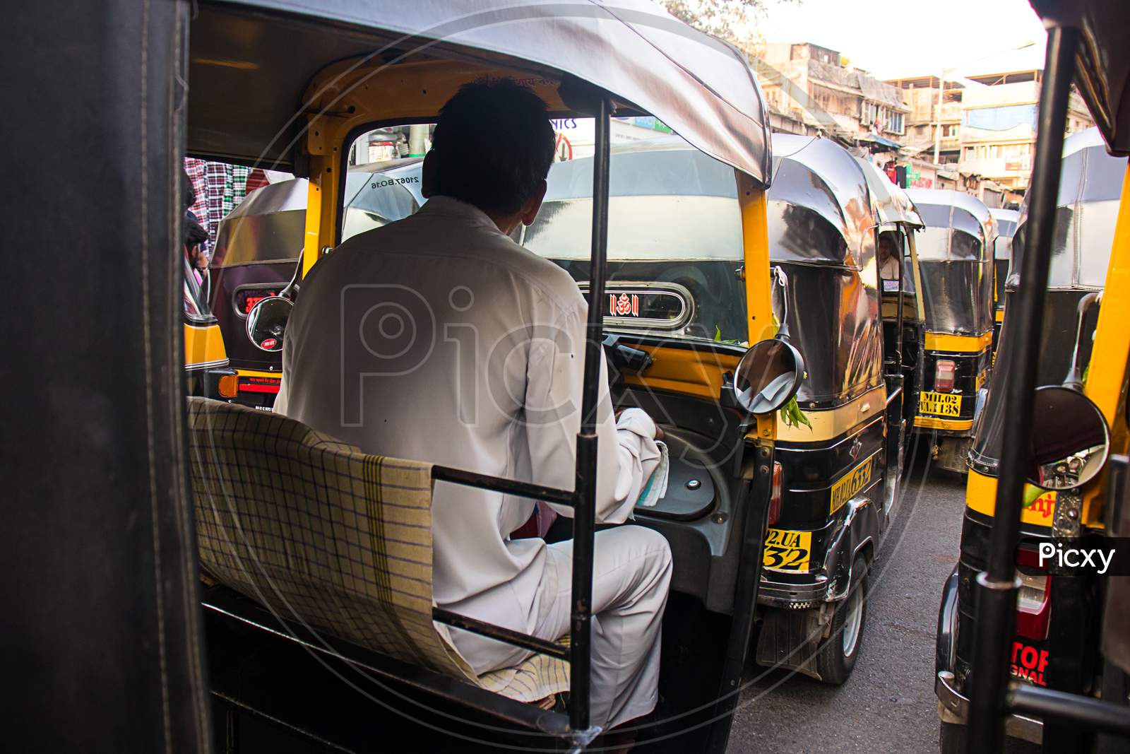 Mumbai, Maharashtra, India - June 4Th, 2019 : Man Driving Auto-Rickshaw Taxi Mumbai Street Traffic - Image