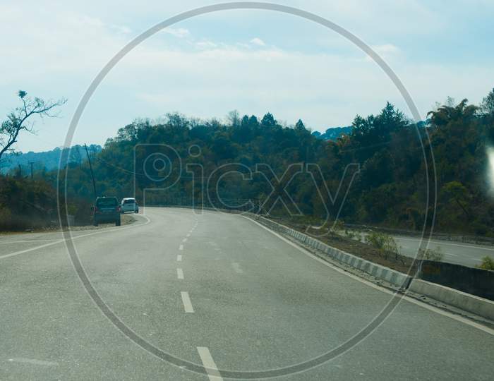 highway between himalayan mountain range of Jammu, towards Patnitop from katra