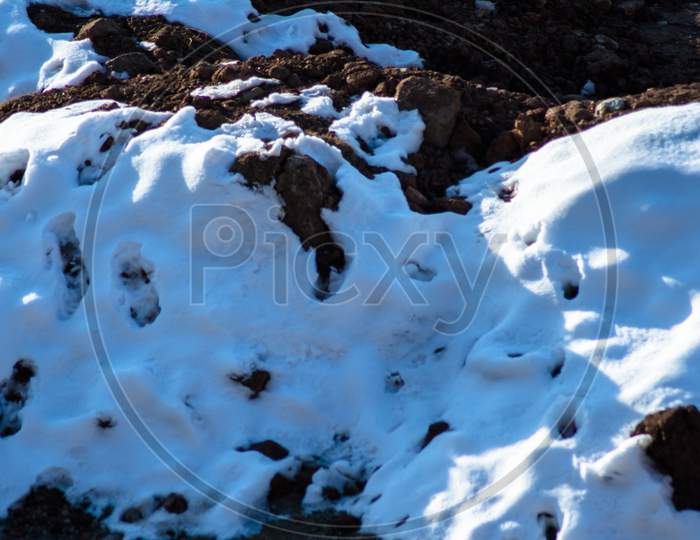 Natural winter background with fresh snow texture at Nathatop, Patnitop Jammu