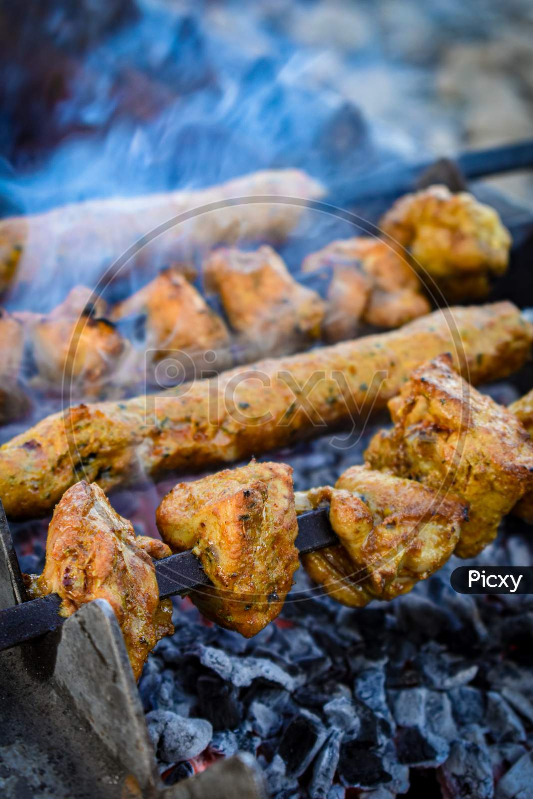 Seekh kebab on grill, top view