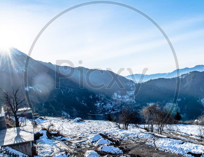 Nathatop and Patnitop cities of Jammu and its park covered with white snow,