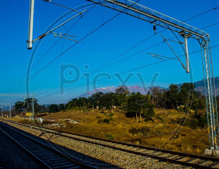 Train reaching at beautiful and clean katra railway station of Jammu, railway track
