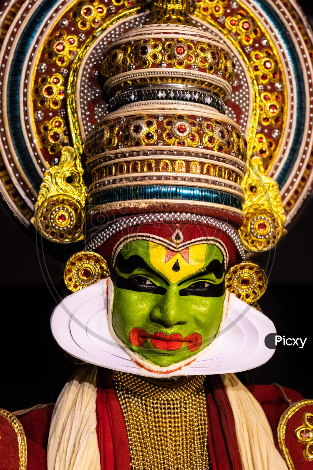 Kathakali Kerala Classical Dance Mens Facial Expression In Traditional Costume