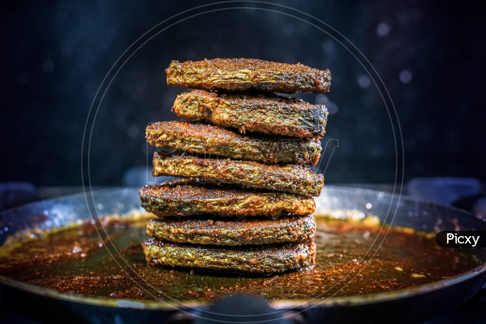 Delicious Fish Fry Stacked On Hot Pan, Indian Kerala Style With Hot And Spicy