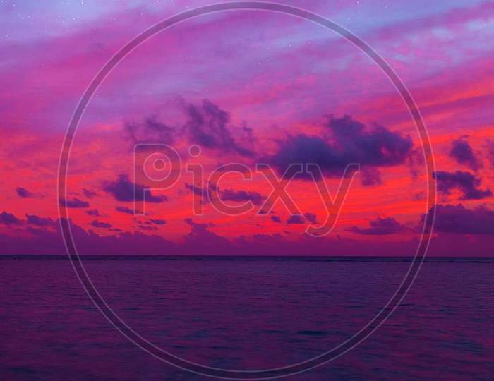 Beautiful Sunset Over Sky Over Sea in Maldives