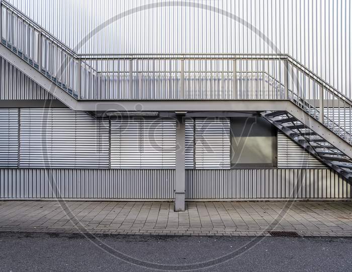 Different outdoor views of concrete, wooden and metal stairways