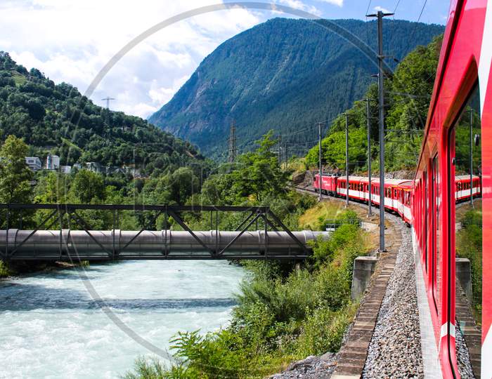 The Matterhorn Gotthard Bahn train is a narrow gauge railways line train. The name for the train come from the Matterhorn and St. Gotthard Pass.